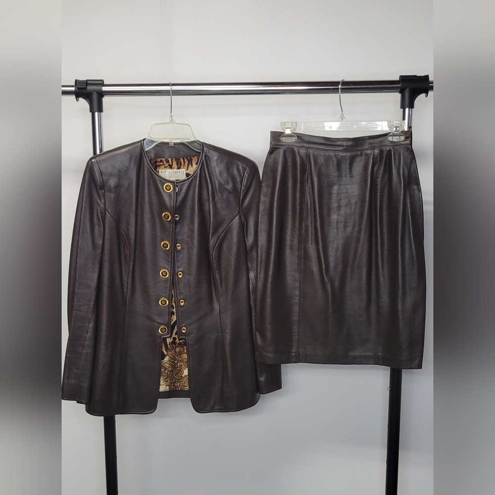 St John Collection by Marie Gray 2 Piece Calf Skin Leather Suit